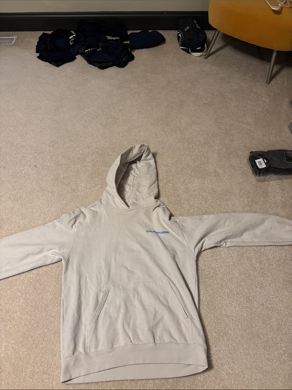 TALENTLESS Light Beige Hoodie with Small Blue Logo